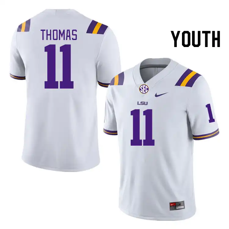 Youth LSU Tigers Zavion Thomas #11 White NCAA Football Jersey